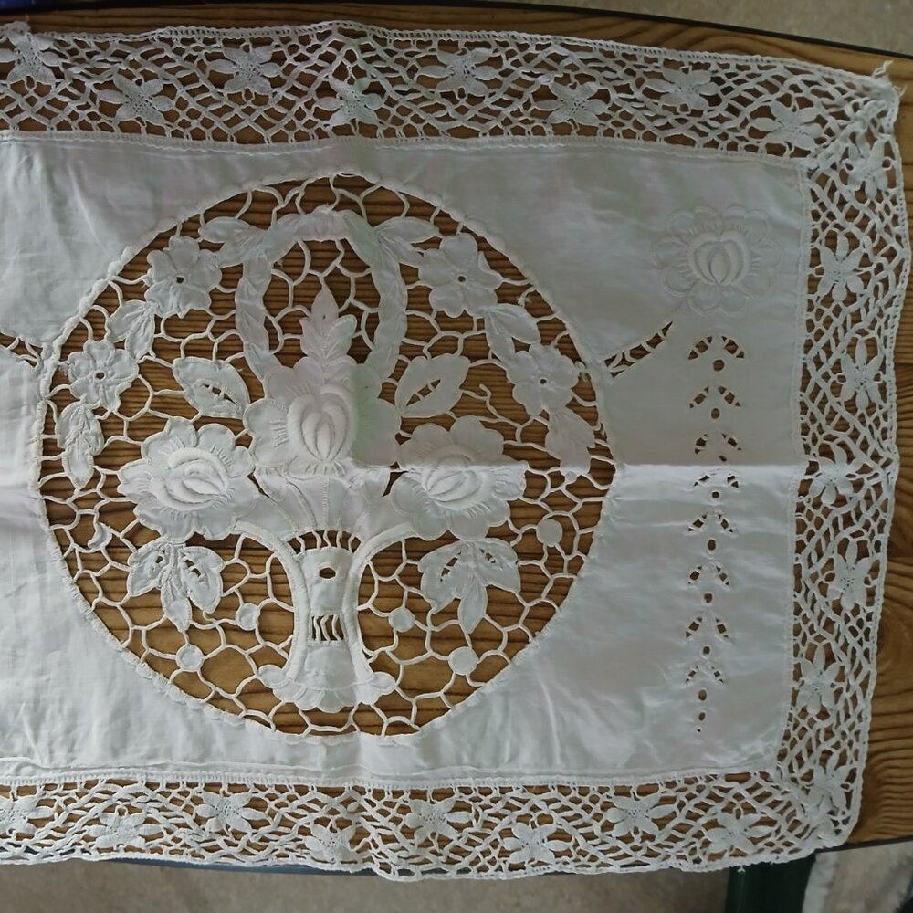 Gorgeous white doily with crochet trim